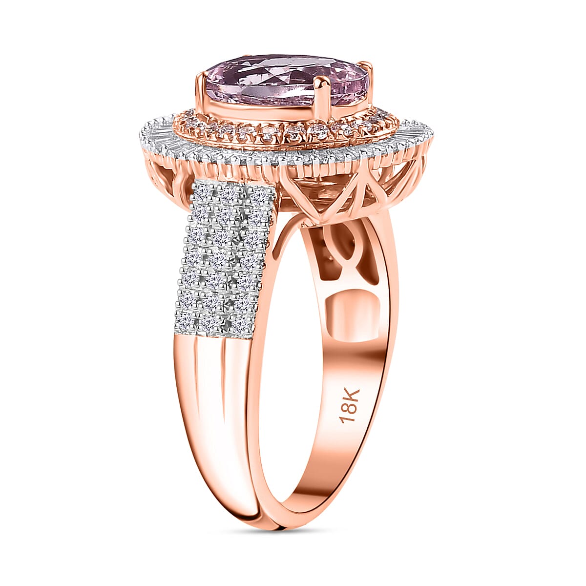 Certified & Appraised Iliana AAA Pink Morganite, SI Natural Pink and White Diamond 2.67 ctw Ring in 18K Rose Gold (Size 7.0) 6.20 Grams image number 3