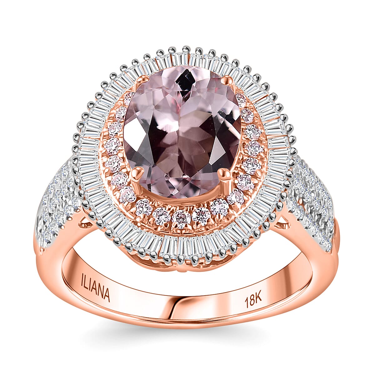 Certified & Appraised Iliana AAA Pink Morganite, SI Natural Pink and White Diamond 2.67 ctw Ring in 18K Rose Gold (Size 8.0) 6.20 Grams image number 0