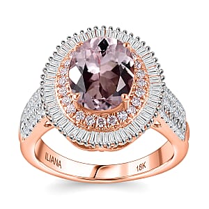 Certified & Appraised Iliana AAA Pink Morganite, SI Natural Pink and White Diamond 2.67 ctw Ring in 18K Rose Gold (Size 9.0) 6.20 Grams