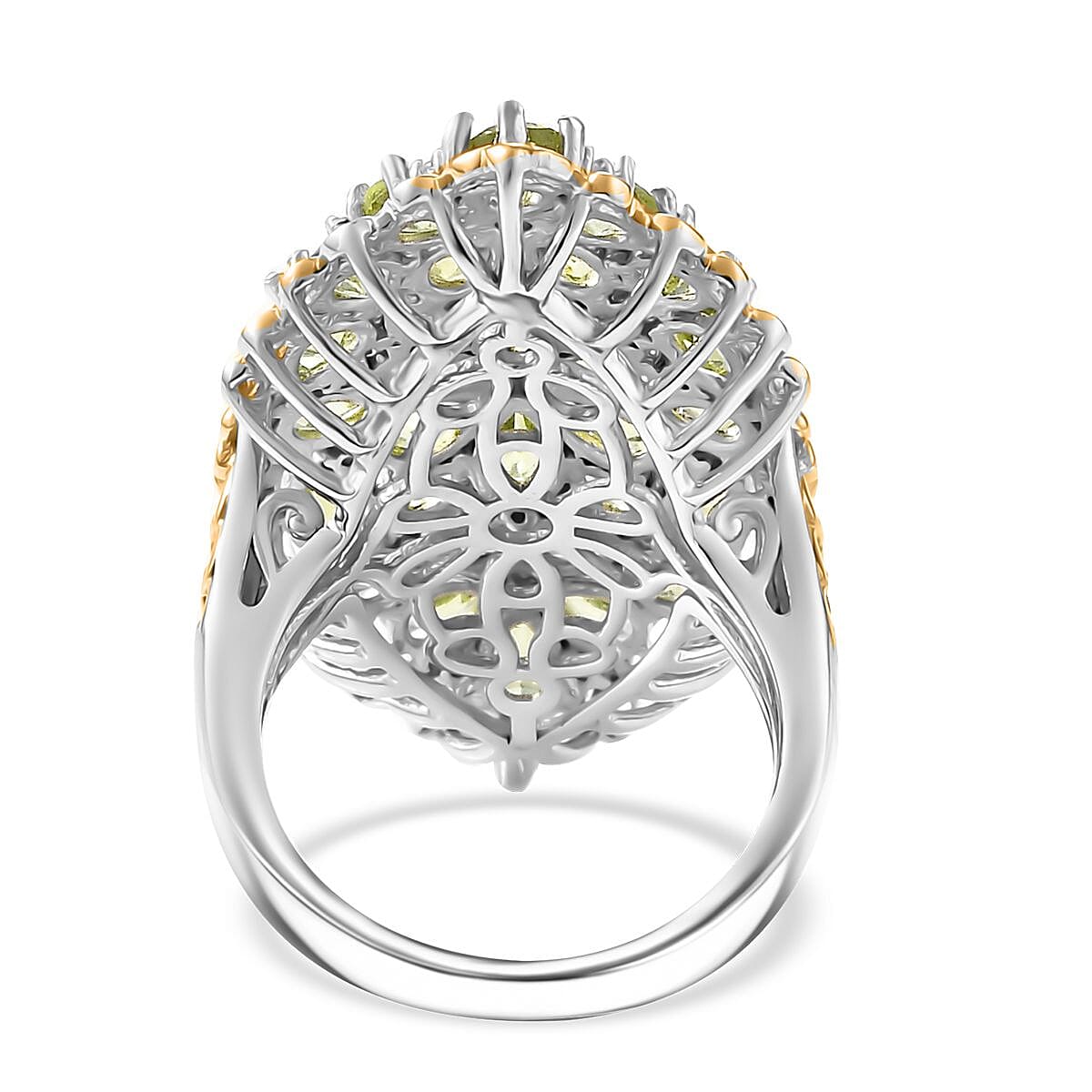 Hebei Peridot and White Zircon 5.60 ctw Bunch of Flower Ring in 18K Vermeil YG and Rhodium Over Sterling Silver (Size 10.0)
