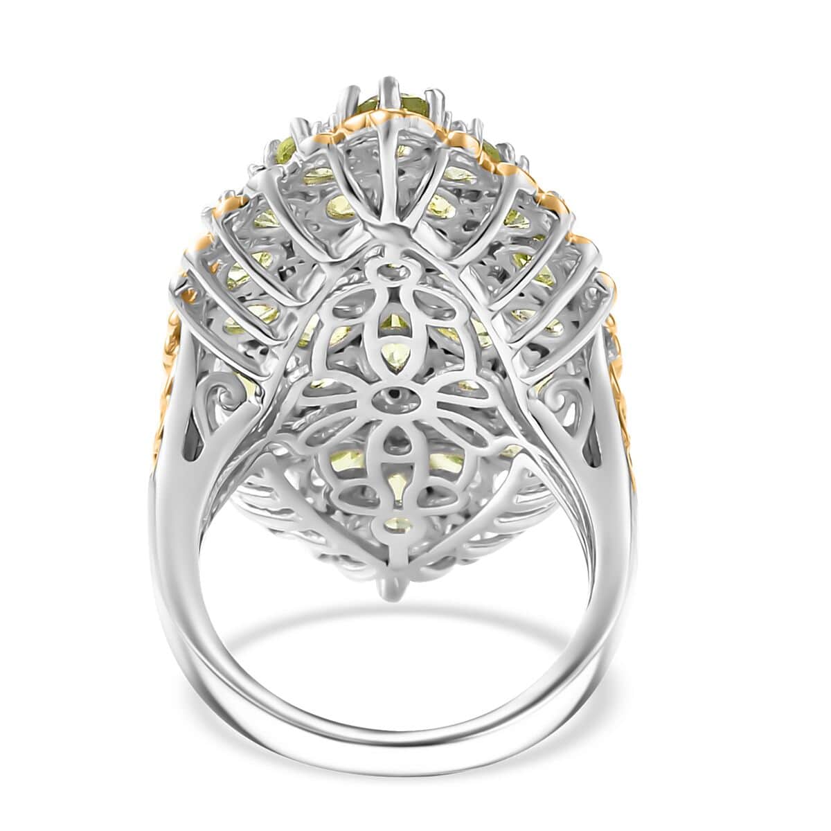 Peridot, White Zircon Cluster Ring in 18K Vermeil YG and Rhodium Over Sterling Silver (Size 10.0) 5.60 ctw image number 4