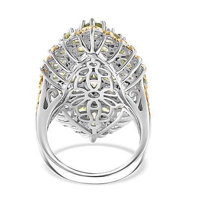 Hebei Peridot and White Zircon 5.60 ctw Bunch of Flower Ring in 18K Vermeil YG and Rhodium Over Sterling Silver (Size 10.0)