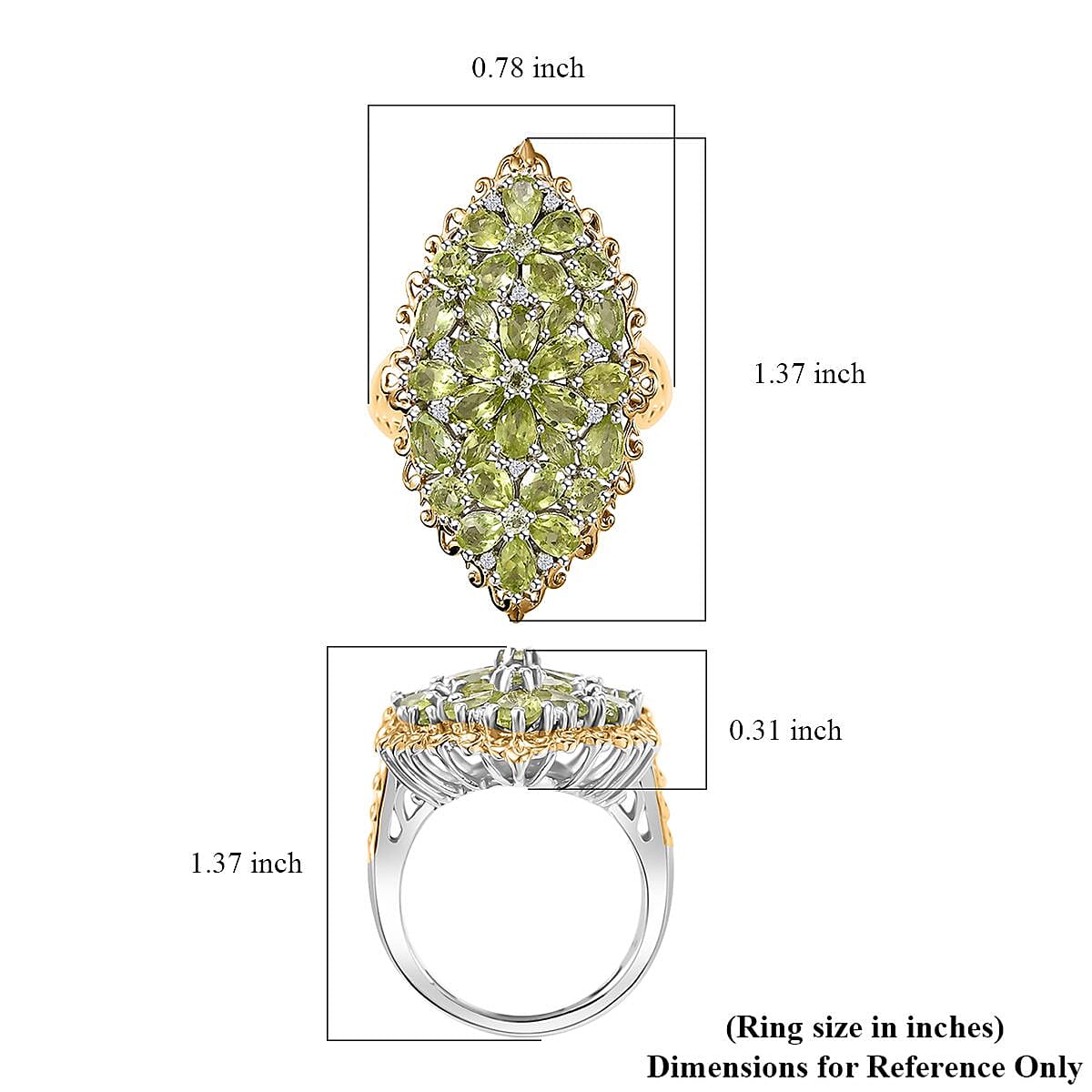 Hebei Peridot and White Zircon 5.60 ctw Bunch of Flower Ring in 18K Vermeil YG and Rhodium Over Sterling Silver (Size 10.0)