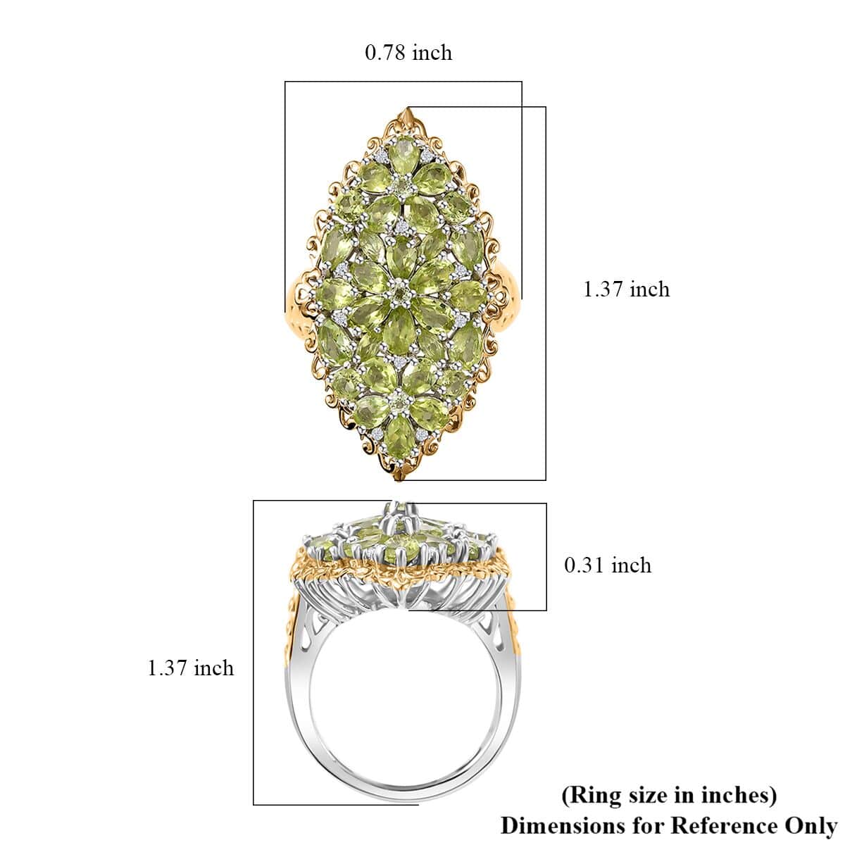 Hebei Peridot and White Zircon 5.60 ctw Bunch of Flower Ring in 18K Vermeil YG and Rhodium Over Sterling Silver (Size 10.0) image number 5