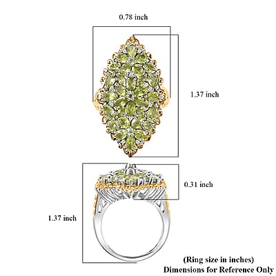 Hebei Peridot and White Zircon 5.60 ctw Bunch of Flower Ring in 18K Vermeil YG and Rhodium Over Sterling Silver (Size 10.0)