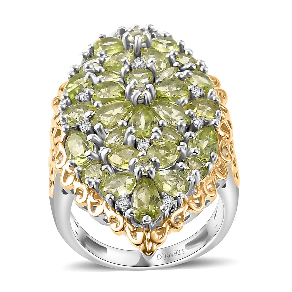 Hebei Peridot and White Zircon 5.60 ctw Bunch of Flower Ring in 18K Vermeil YG and Rhodium Over Sterling Silver (Size 8.0) image number 0