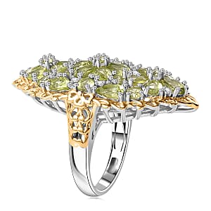 Hebei Peridot and White Zircon 5.60 ctw Bunch of Flower Ring in 18K Vermeil YG and Rhodium Over Sterling Silver (Size 8.0)