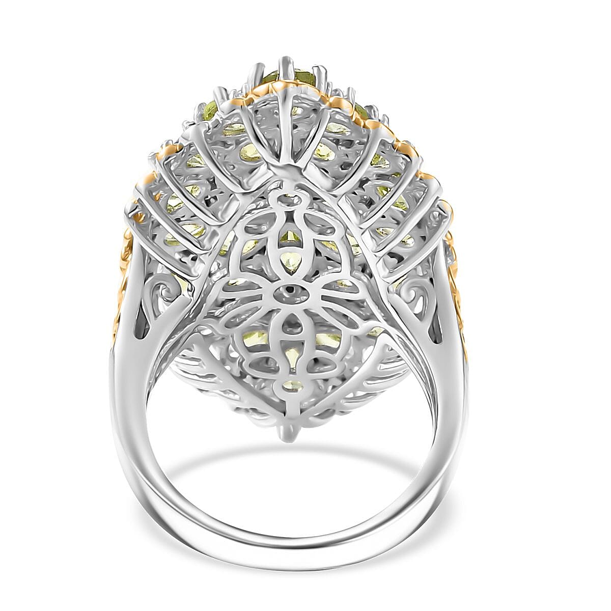 Hebei Peridot and White Zircon 5.60 ctw Bunch of Flower Ring in 18K Vermeil YG and Rhodium Over Sterling Silver (Size 8.0) image number 4