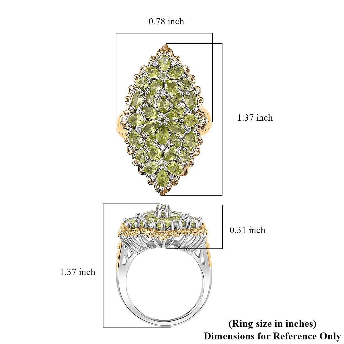 Hebei Peridot and White Zircon 5.60 ctw Bunch of Flower Ring in 18K Vermeil YG and Rhodium Over Sterling Silver (Size 8.0) image number 5