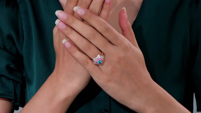 GP Betroka Blue Apatite, Multi Gemstone Flower Ring in 18K Vermeil RG Over Sterling Silver (Size 10.0) 2.75 ctw