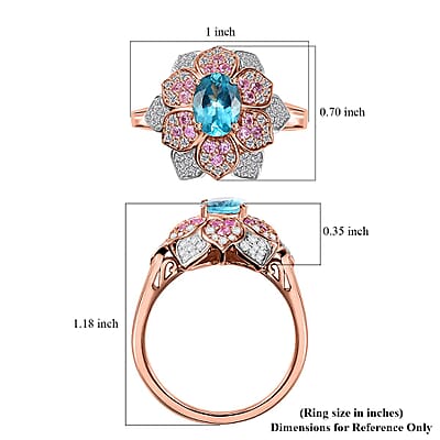 GP Italian Garden Collection Betroka Blue Apatite and Multi Gemstone 2.75 ctw Flower Ring in 18K Vermeil Rose Gold Over Sterling Silver (Size 10.0)