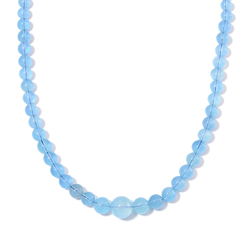 Aquamarine 219.00 ctw Beaded Necklace in Rhodium Over Sterling Silver 18-22 Inches