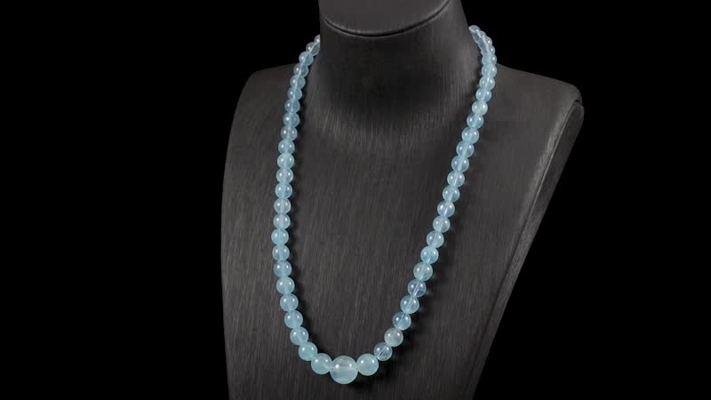 Aquamarine 219.00 ctw Beaded Necklace in Rhodium Over Sterling Silver 18-22 Inches