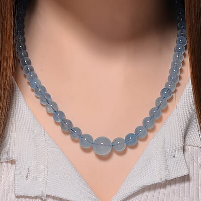Aquamarine 219.00 ctw Beaded Necklace in Rhodium Over Sterling Silver 18-22 Inches
