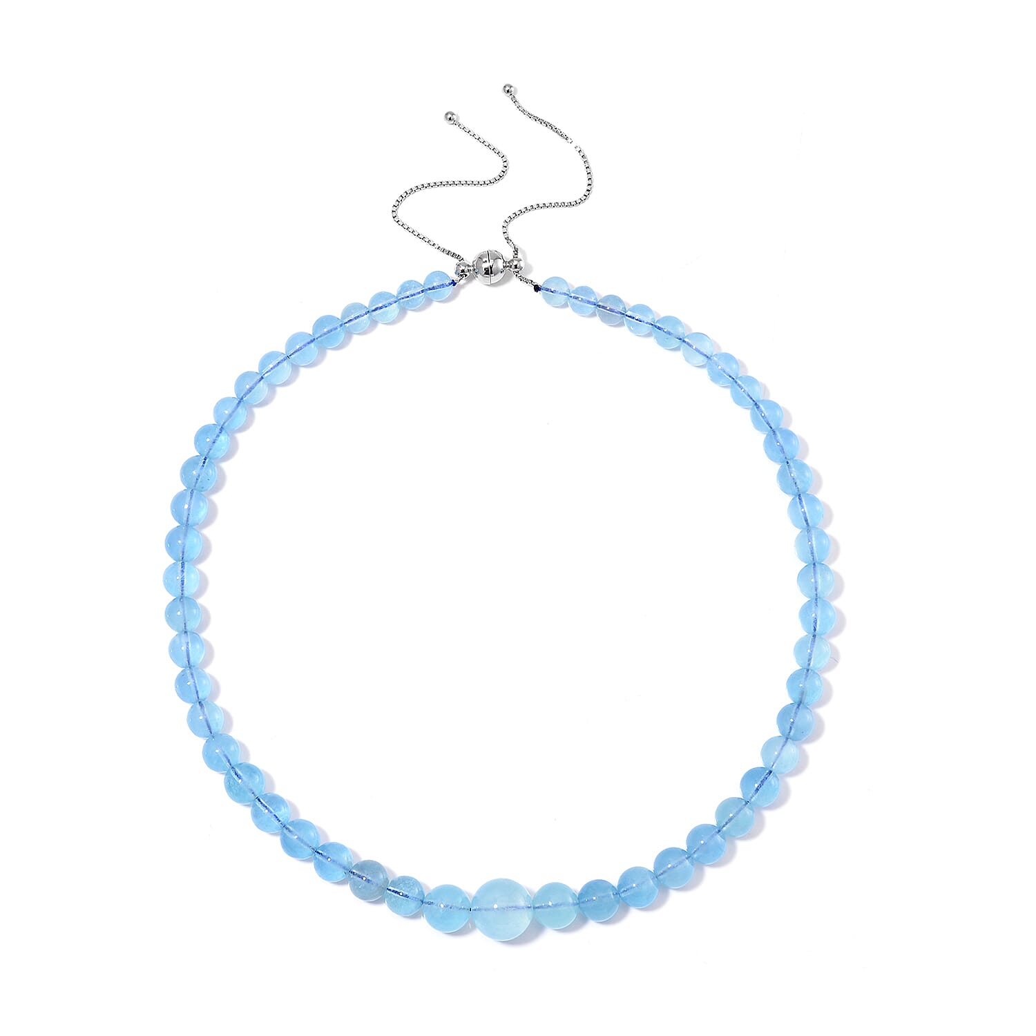 Aquamarine 219.00 ctw Beaded Necklace in Rhodium Over Sterling Silver 18-22 Inches