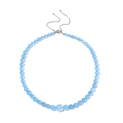 Aquamarine 219.00 ctw Beaded Necklace in Rhodium Over Sterling Silver 18-22 Inches