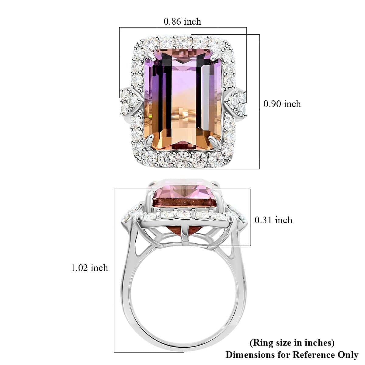 Bi-Color Ametrine and Moissanite 12.70 ctw Art Deco Ring in Sterling Silver (Size 6.0) image number 4