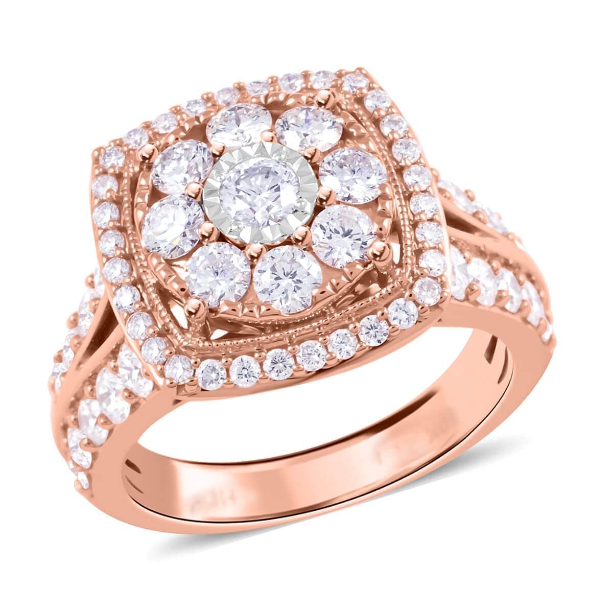 10K Rose Gold G-H SI Diamond Square Shaped Ring (Size 5.0) 7.30 Grams 2.00 ctw image number 0