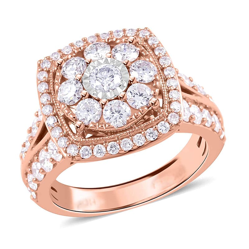 Diamond G-H SI 2.00 ctw Square Shaped Ring in 10K Rose Gold (Size 5.0) 7.30 Grams