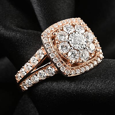 Diamond G-H SI 2.00 ctw Square Shaped Ring in 10K Rose Gold (Size 5.0) 7.30 Grams