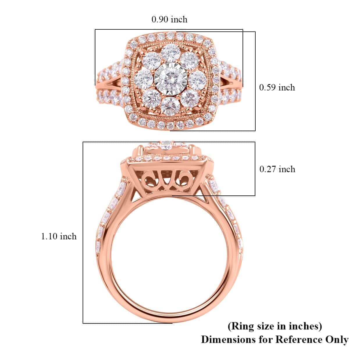 10K Rose Gold G-H SI Diamond Square Shaped Ring (Size 5.0) 7.30 Grams 2.00 ctw image number 4