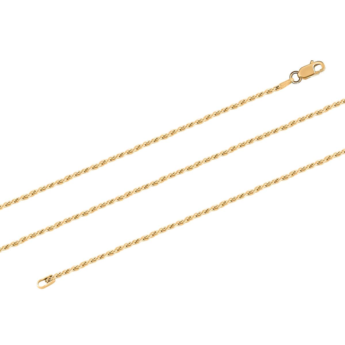 14K Yellow Gold Over Sterling Silver 1.5mm Rope Chain Necklace 20 Inches 5.4 Grams image number 2