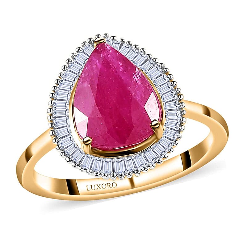 Luxoro Premium Mozambique Ruby and G-H I1 Diamond 2.90 ctw Halo Ring in 14K Yellow Gold (Size 10.5)