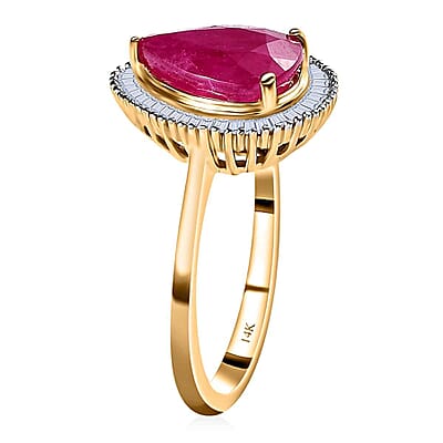 Luxoro Premium Mozambique Ruby and G-H I1 Diamond 2.90 ctw Halo Ring in 14K Yellow Gold (Size 10.5)