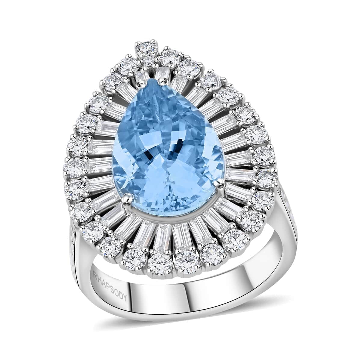 Chairman Vault Collection Certified & Appraised Rhapsody AAAA Santa Maria Aquamarine and E-F VS Diamond 7.00 ctw Ring in 950 Platinum (Size 9.0) 14.62 Grams image number 0