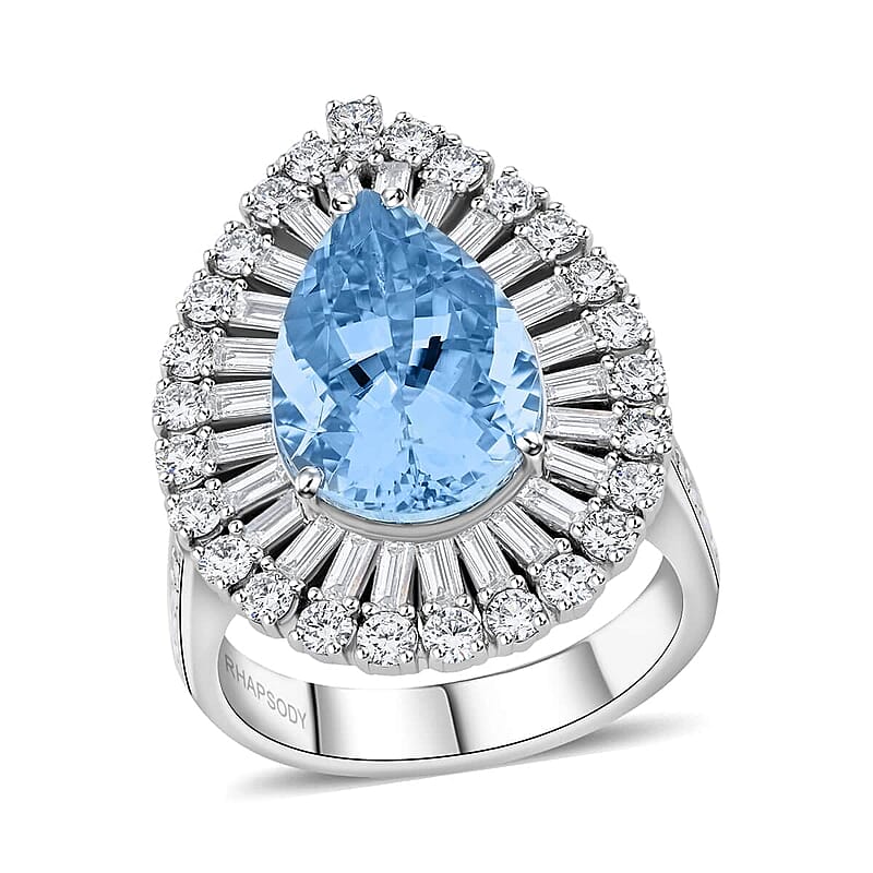 Chairman Vault Collection Certified & Appraised Rhapsody AAAA Santa Maria Aquamarine and E-F VS Diamond 7.00 ctw Ring in 950 Platinum (Size 9.0) 14.62 Grams