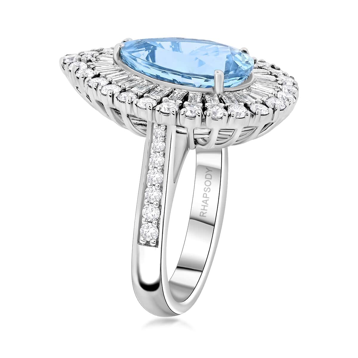 Chairman Vault Collection Certified & Appraised Rhapsody AAAA Santa Maria Aquamarine and E-F VS Diamond 7.00 ctw Ring in 950 Platinum (Size 9.0) 14.62 Grams image number 2