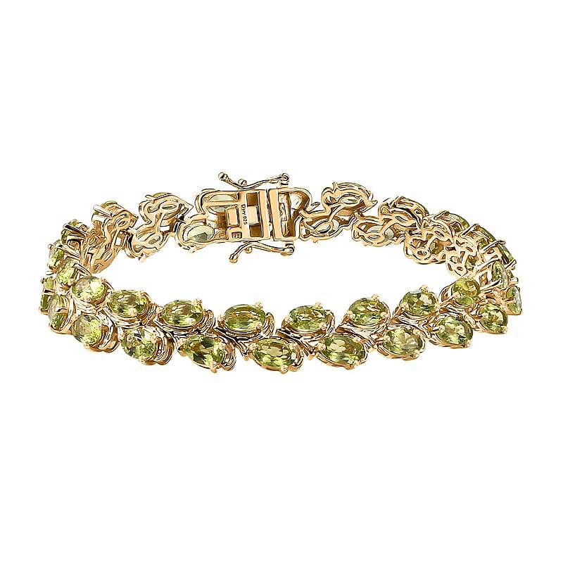 D'Joy Hebei Peridot 17.75 ctw Tree Vines Bracelet in 18K Vermeil Yellow Gold Over Sterling Silver (7.25 In)