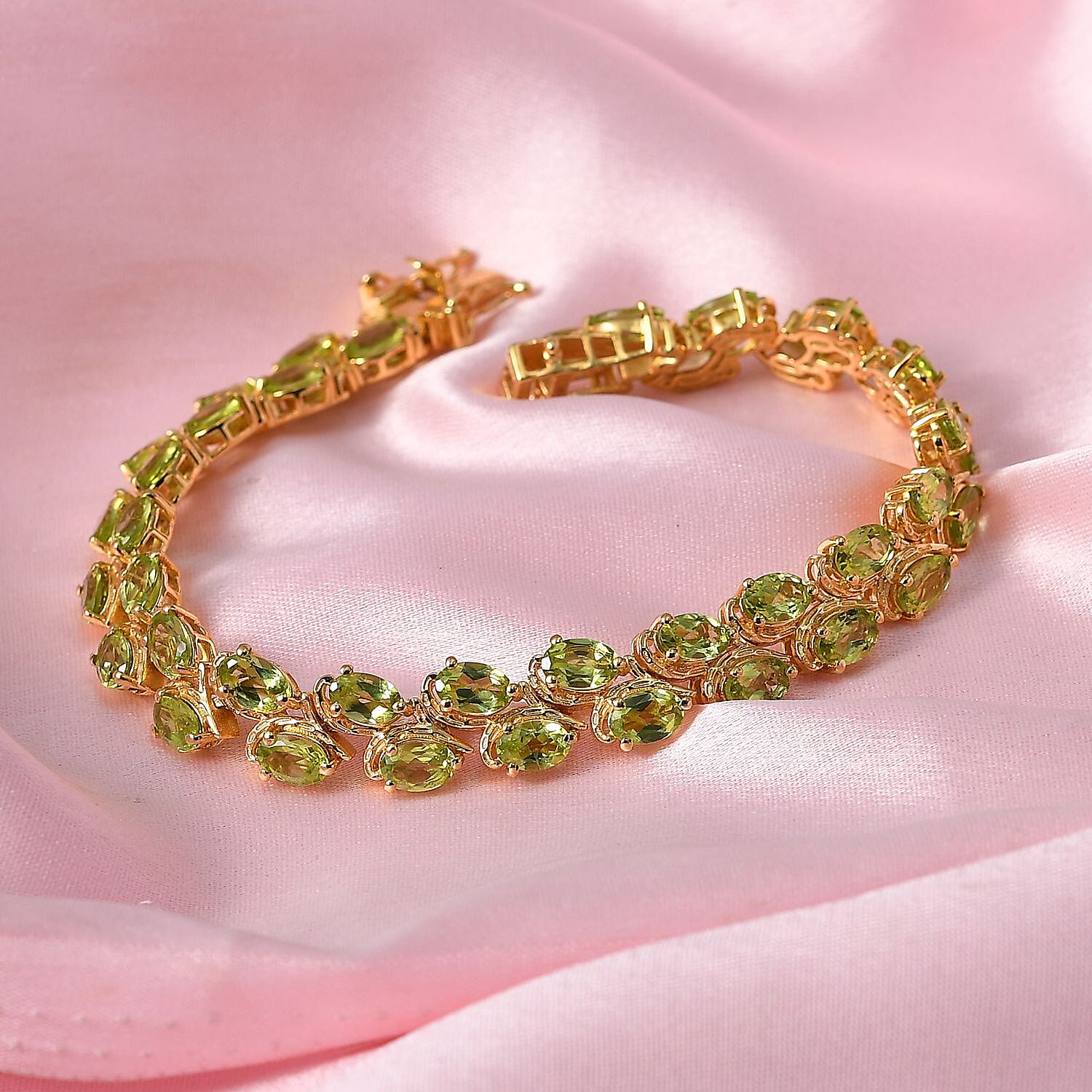 D'Joy Hebei Peridot 17.75 ctw Tree Vines Bracelet in 18K Vermeil Yellow Gold Over Sterling Silver (7.25 In)