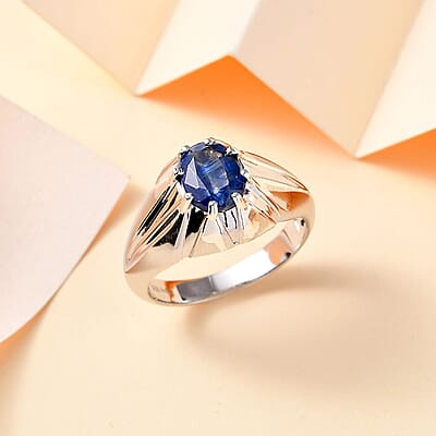 Kashmir Kyanite 2.50 ctw Star Men's Ring in Rhodium Over Sterling Silver (Size 10.0)