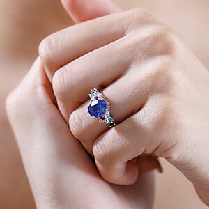 Kashmir Kyanite and Multi Gemstone 3.00 ctw Ring in Rhodium Over Sterling Silver (Size 10.0)