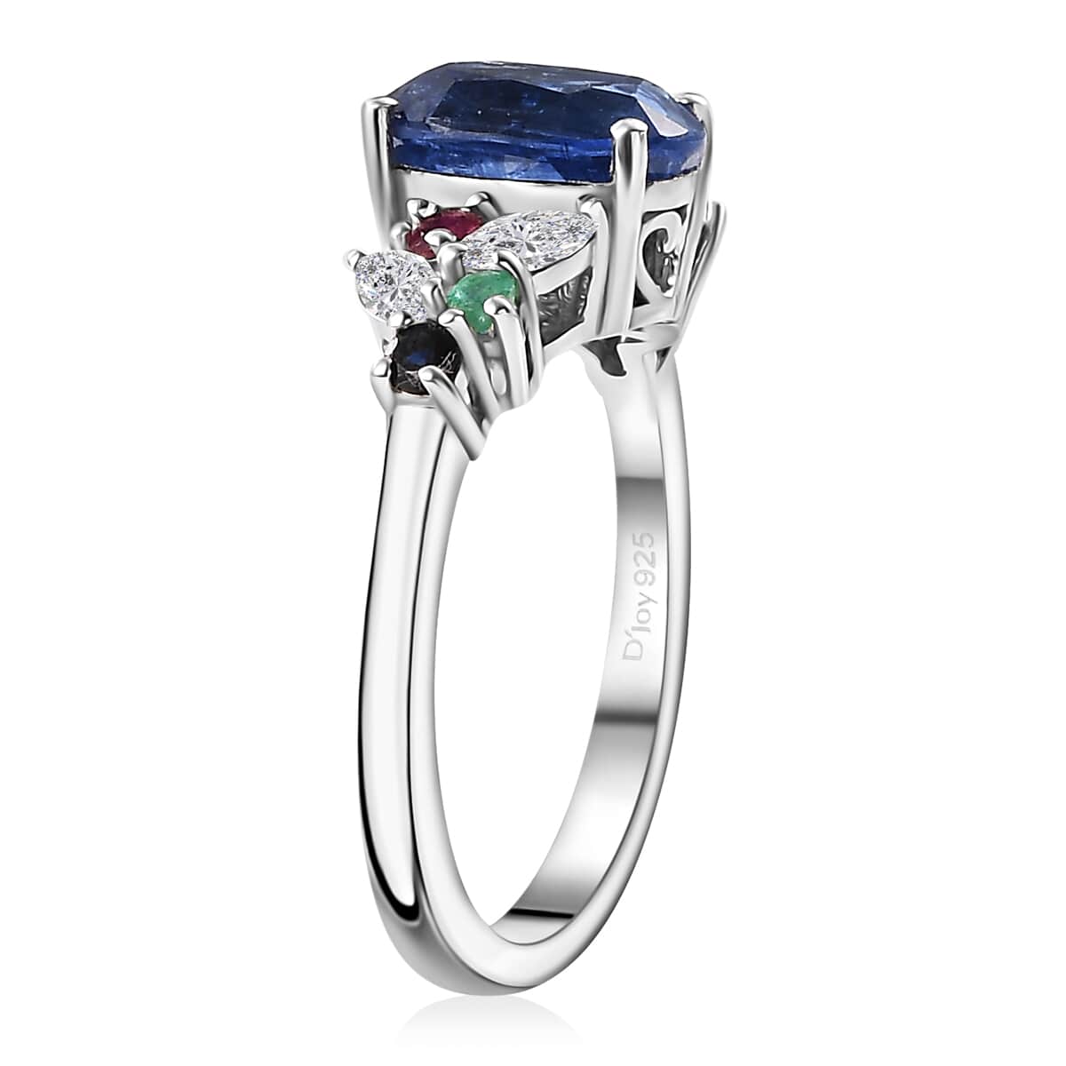 Kashmir Kyanite and Multi Gemstone 3.00 ctw Ring in Rhodium Over Sterling Silver (Size 10.0) image number 3