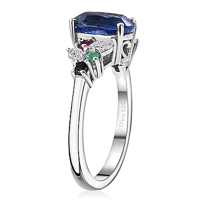 Kashmir Kyanite and Multi Gemstone 3.00 ctw Ring in Rhodium Over Sterling Silver (Size 10.0)