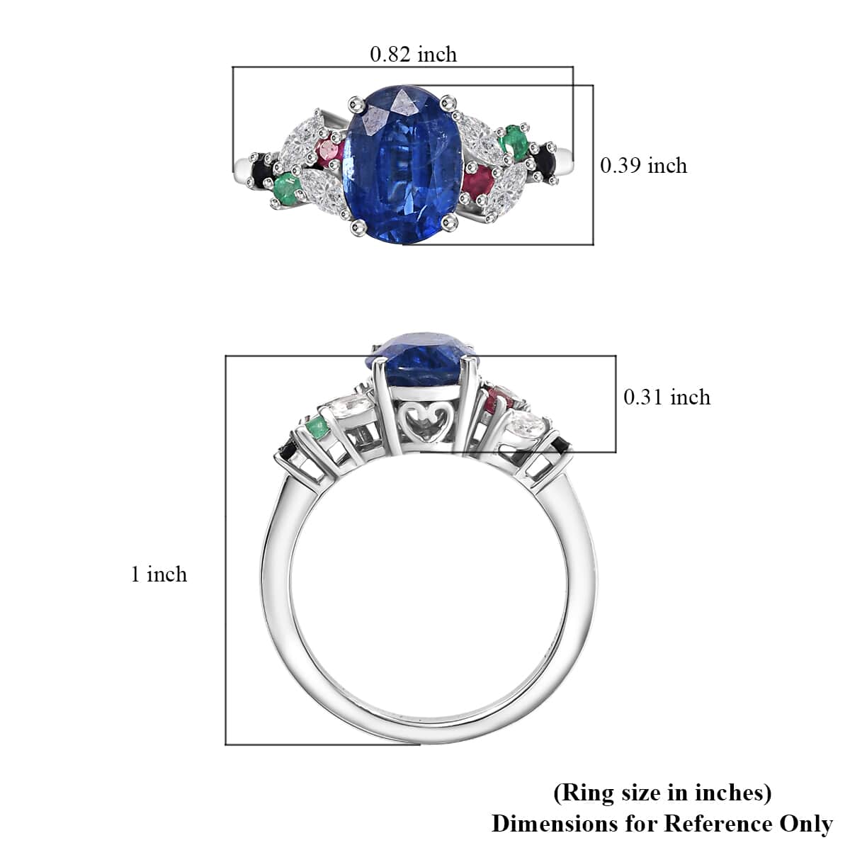 Kashmir Kyanite and Multi Gemstone 3.00 ctw Ring in Rhodium Over Sterling Silver (Size 10.0) image number 5