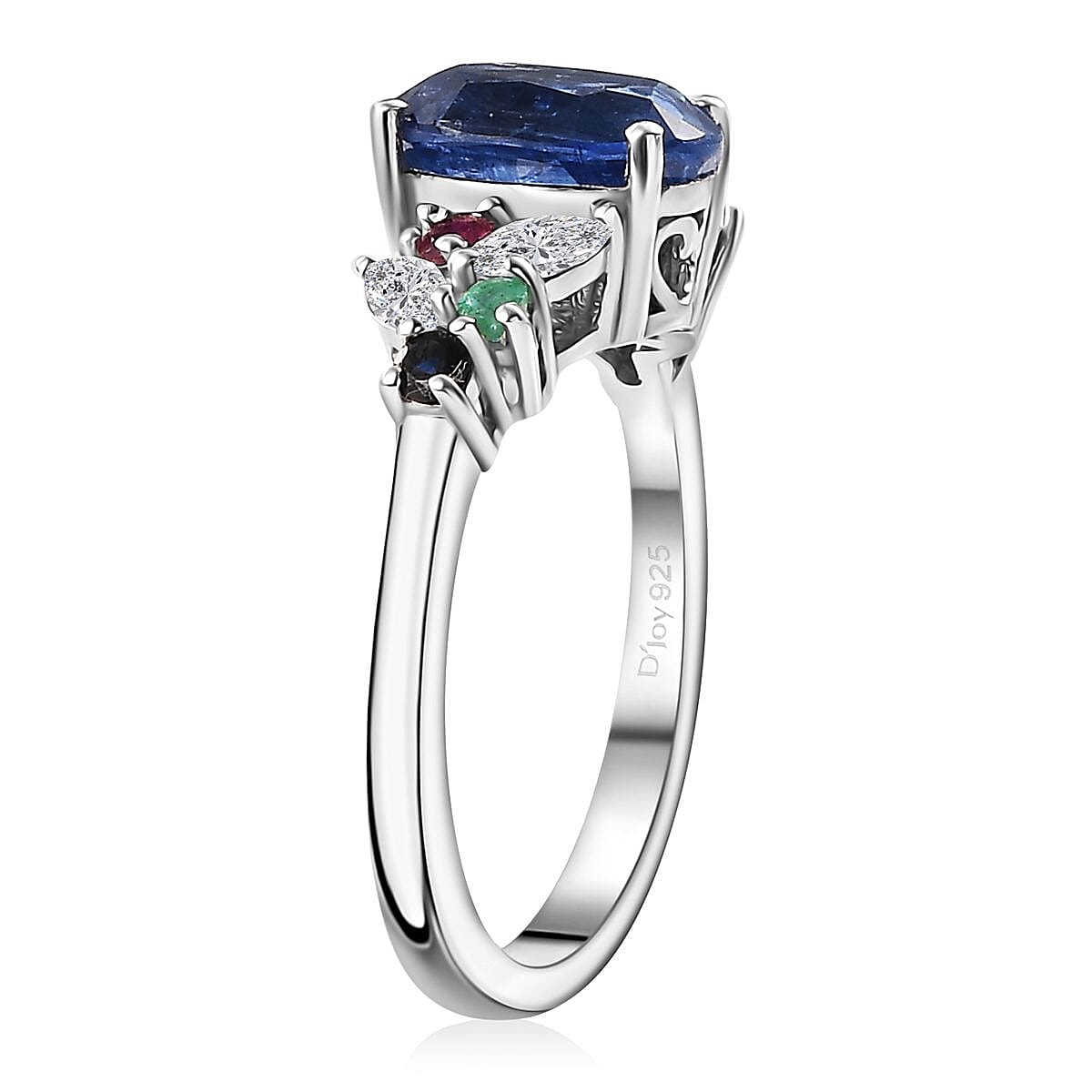Kashmir Kyanite and Multi Gemstone 3.00 ctw Ring in Rhodium Over Sterling Silver (Size 6.0) image number 3