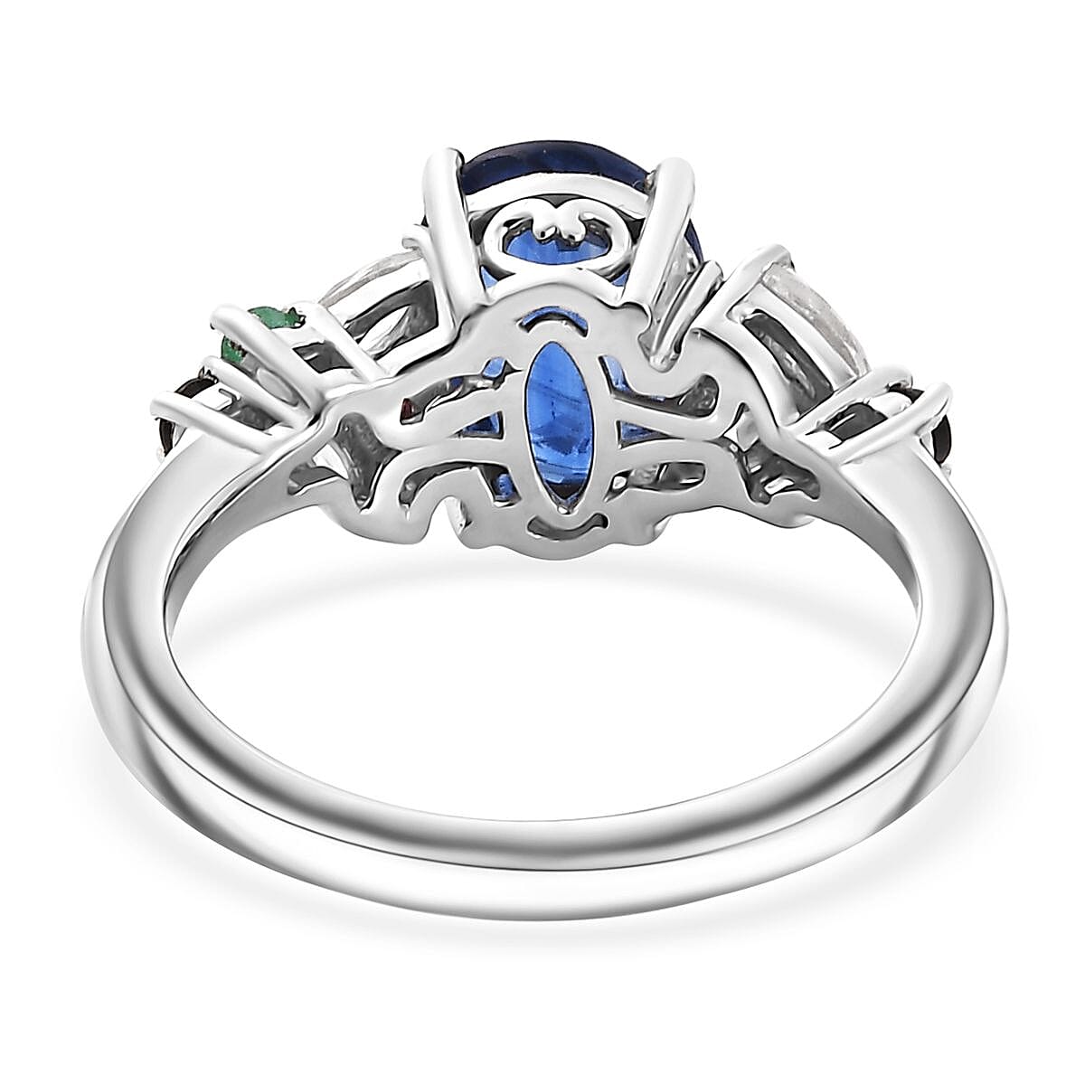 Kashmir Kyanite and Multi Gemstone 3.00 ctw Ring in Rhodium Over Sterling Silver (Size 6.0) image number 4