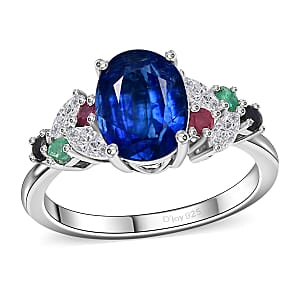D'Joy Kashmir Kyanite and Multi Gemstone 3.00 ctw Ring in Rhodium Over Sterling Silver (Size 8.0)