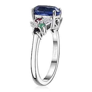 D'Joy Kashmir Kyanite and Multi Gemstone 3.00 ctw Ring in Rhodium Over Sterling Silver (Size 8.0)