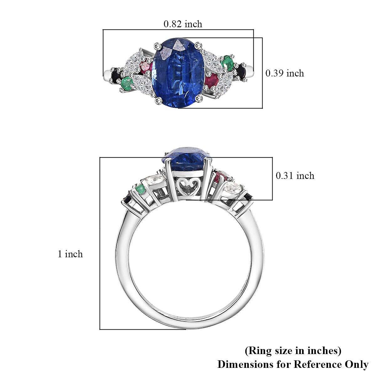 D'Joy Kashmir Kyanite and Multi Gemstone 3.00 ctw Ring in Rhodium Over Sterling Silver (Size 8.0) image number 5