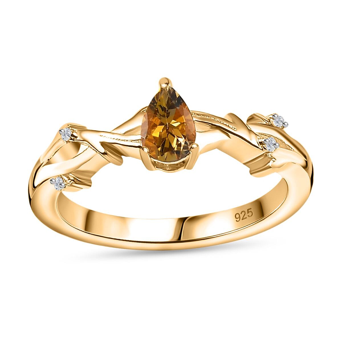Natural Golden Tanzanite and White Zircon 0.50 ctw Ring in 14K YG Over Sterling Silver (Size 11.5)
