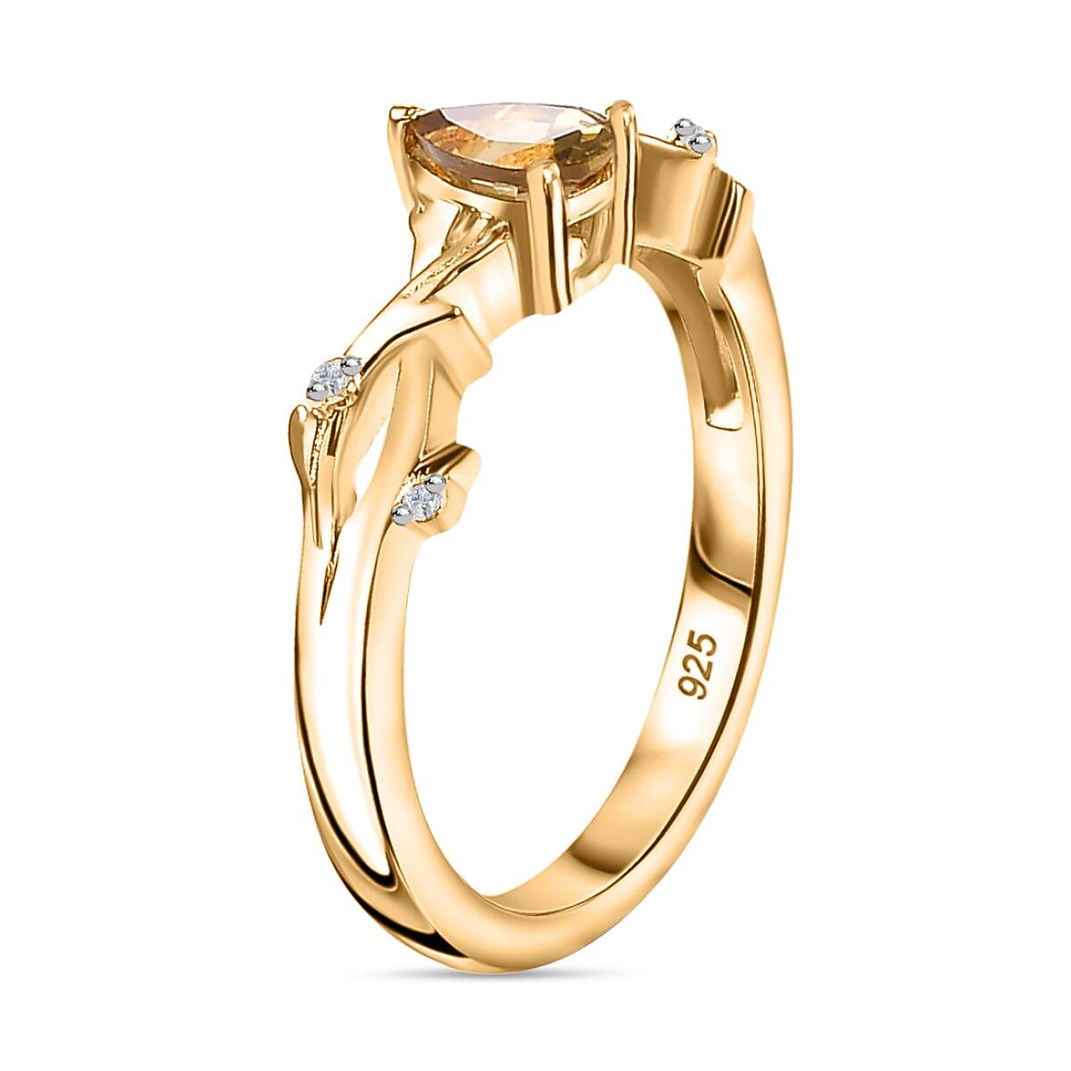 Natural Golden Tanzanite and White Zircon 0.50 ctw Ring in 14K YG Over Sterling Silver (Size 11.5)
