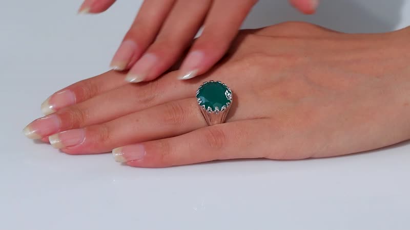 Verde Onyx 11.00 ctw Solitaire Ring in Rhodium Over Sterling Silver