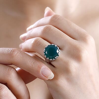 Verde Onyx 11.00 ctw Bark of Tree Ring in Rhodium Over Sterling Silver (Size 10.0)