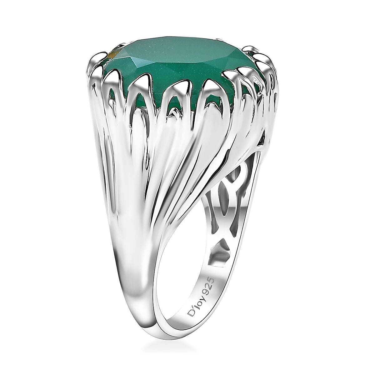 Verde Onyx 11.00 ctw Bark of Tree Ring in Rhodium Over Sterling Silver (Size 10.0)
