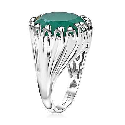 Verde Onyx 11.00 ctw Bark of Tree Ring in Rhodium Over Sterling Silver (Size 10.0)