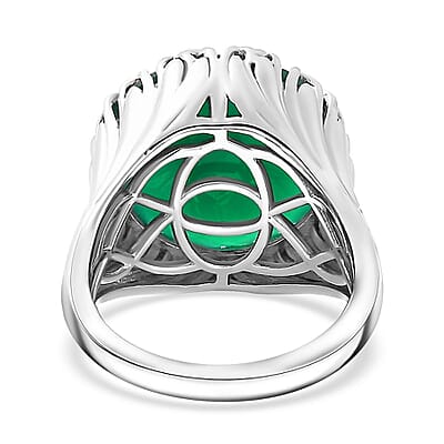 Verde Onyx 11.00 ctw Bark of Tree Ring in Rhodium Over Sterling Silver (Size 10.0)